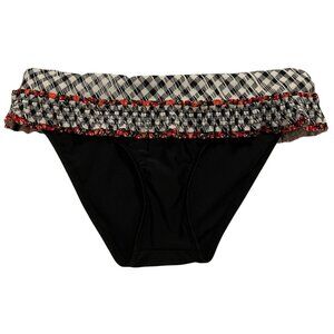 NEW Volcom Gingham Floral Smocked Fold Over Bikini Bottoms Sz. XS